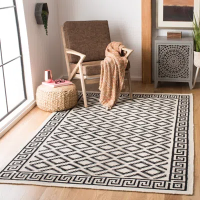 Safavieh Dhurries Hand Made Area Rug, Ivory / Black Contemporary Style Non Shedding