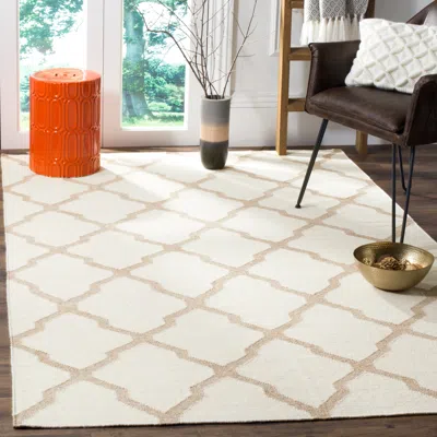 Safavieh Dhurries Hand Made Area Rug, Ivory / Camel Contemporary Style Non Shedding