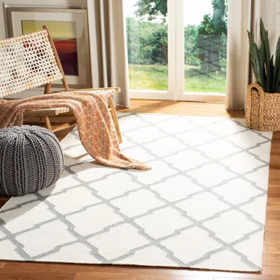 Safavieh Dhurries Hand Made Area Rug, Ivory / Grey Contemporary Style Non Shedding In White