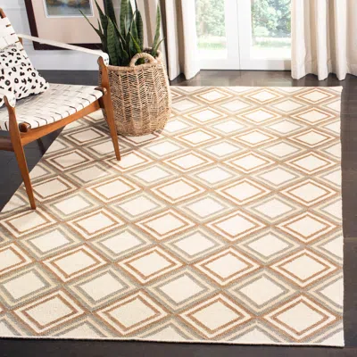 Safavieh Dhurries Hand Made Area Rug, Ivory / Multi Contemporary Style Non Shedding In Neutral