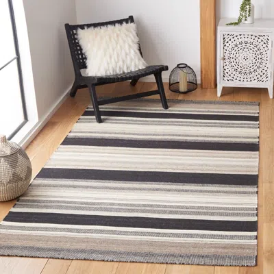 Safavieh Dhurries Hand Made Area Rug, Natural / Black Contemporary Style Non Shedding In Multi