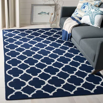 Safavieh Dhurries Hand Made Area Rug, Navy / Ivory Contemporary Style Non Shedding In Blue