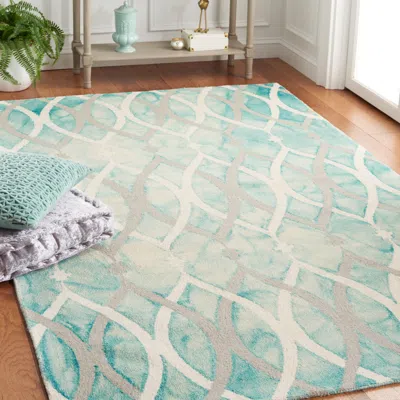 Safavieh Dip Dye Hand Made Area Rug, Green / Ivory Grey Contemporary Style Non Shedding