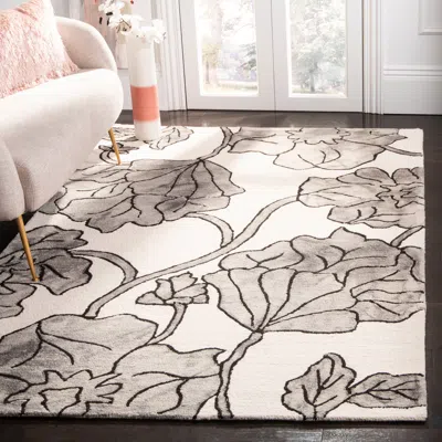 Safavieh Dip Dye Hand Made Area Rug, Ivory / Light Grey Country Floral Style Non Shedding In Gray