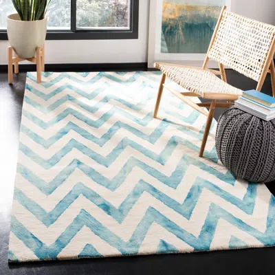 Safavieh Dip Dye Hand Made Area Rug, Ivory / Turquoise Contemporary Style Non Shedding In Blue