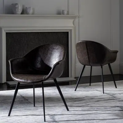 Safavieh Dublin Midcentury Modern Leather Dining Tub Chair In Black