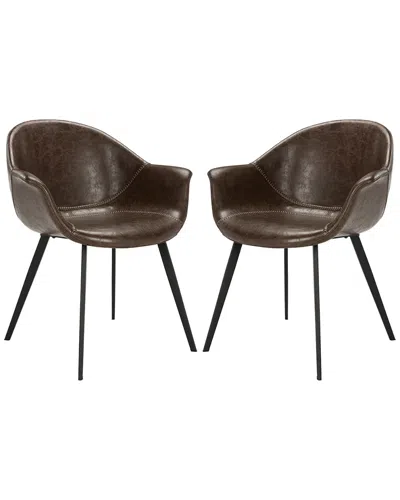Safavieh Dublin Set Of 2 Midcentury Modern Leather Dining Tub Chairs In Brown