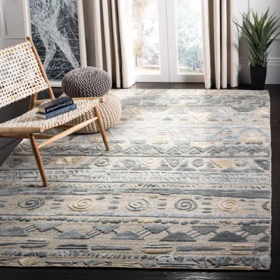 Safavieh Elements Hand Made Area Rug, Light Blue / Beige Bohemian Style Non Shedding In Gray
