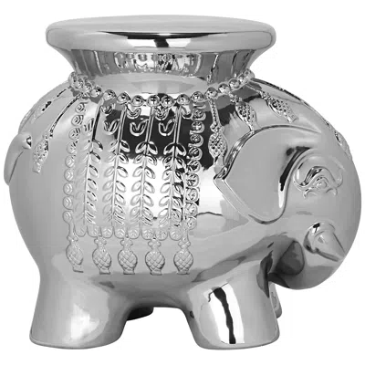 Safavieh Elephant Glazed Silver Ceramic Garden Stool