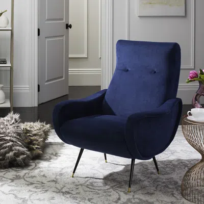Safavieh Elicia Velvet Retro Mid Century Accent Chair In Blue
