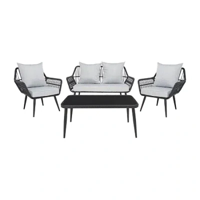 Safavieh Elsbeth 4-pc. Conversation Set Cushioned In Black