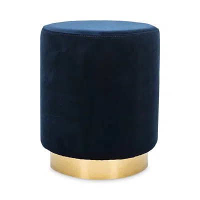 Safavieh Elsworth Velvet Ottoman With Brass Base In Navy
