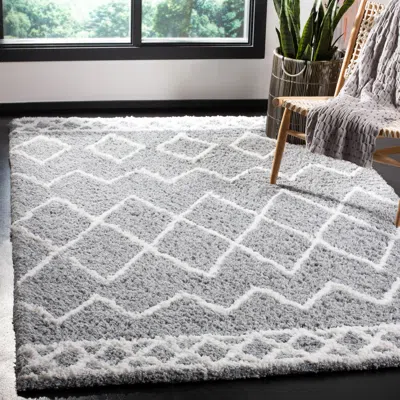 Safavieh Equinox Shag Hand Made Area Rug, Grey / Cream Bohemian Style Non Shedding In Gray