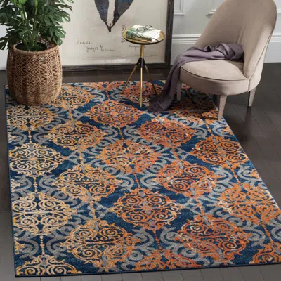 Safavieh Evoke Machine Made Area Rug, Blue / Orange Traditional Style Easy Care In Multi
