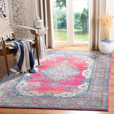 Safavieh Evoke Machine Made Area Rug, Fuchsia / Navy Traditional Style Easy Care In Pink