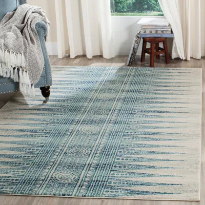 Safavieh Evoke Machine Made Area Rug, Ivory / Turquoise Bohemian Style Easy Care In Blue