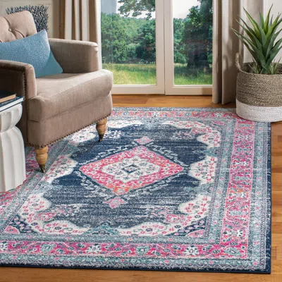 Safavieh Evoke Machine Made Area Rug, Navy / Fuchsia Traditional Style Easy Care In Multi