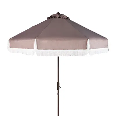 Safavieh Fabia Fringe 9 Ft Crank Umbrella In Gray/white