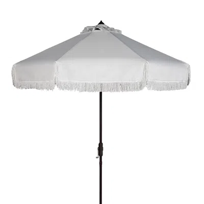 Safavieh Fabia Fringe 9 Ft Crank Umbrella In White/white