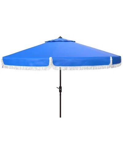 Safavieh Fabia Fringe 9ft Crank Umbrell In Blue
