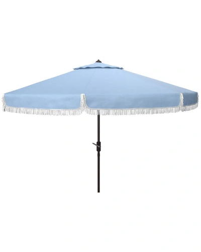 Safavieh Fabia Fringe 9ft Crank Umbrell In Blue