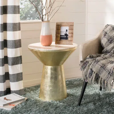 Safavieh Fae Mosaic Top Round Side Table In Gold