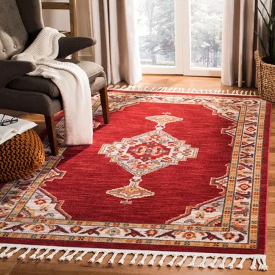 Safavieh Farmhouse Machine Made Area Rug, Creme / Red Traditional Style Easy Care