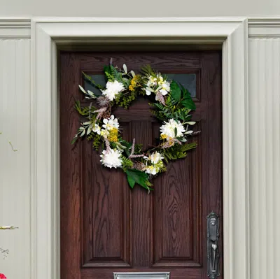 Safavieh Faux 24" Dahila & Olive Wreath In White