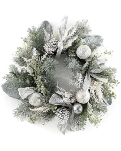 SAFAVIEH SAFAVIEH FAUX 26IN FROSTED PINE WREATH WITH ORNAMENTS