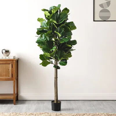 Safavieh Faux 72 Inch Potted Fiddle Leaf Fig Tree In Green