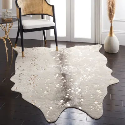 Safavieh Faux Cowhide Machine Made Area Rug, Beige / Grey Novelty Style Easy Care In Gray