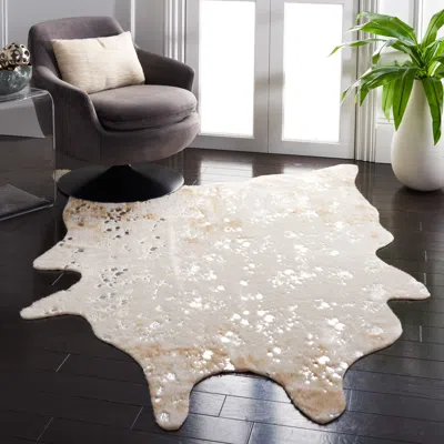 Safavieh Faux Cowhide Machine Made Area Rug, Beige / Silver Novelty Style Easy Care In Neutral