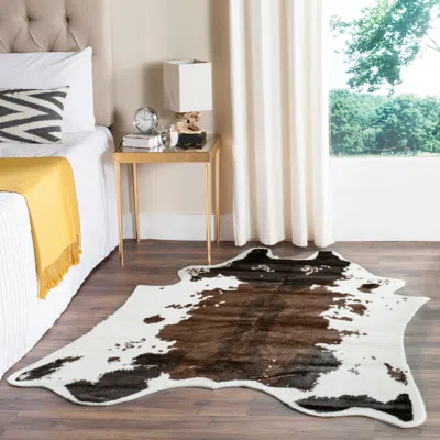 Safavieh Faux Cowhide Machine Made Area Rug, Brown Novelty Style Easy Care In Multi