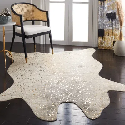 Safavieh Faux Cowhide Machine Made Area Rug, Grey / Beige Novelty Style Easy Care In Neutral