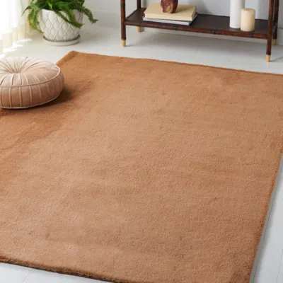 Safavieh Faux Rabbit Fur Non-slip Machine Washable Area Rug, Brown Solid / Tonal Style Easy Care