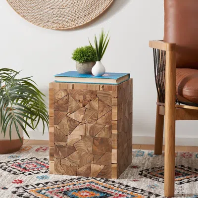 Safavieh Fdark Greyes Teak Square Stool In Brown