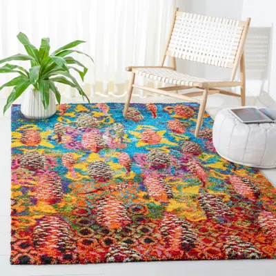 Safavieh Fiesta Shag Machine Made Area Rug, Turquoise / Multi Bohemian Style Easy Care