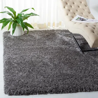 Safavieh Flokati Shag Machine Made Area Rug, Charcoal Shag / Flokati Style Easy Care In Gray