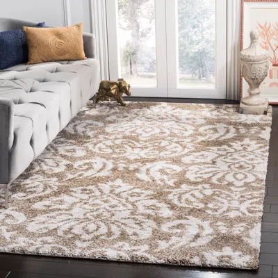 Safavieh Florida Shag Machine Made Area Rug, Beige / Cream Traditional Style Easy Care In Neutral