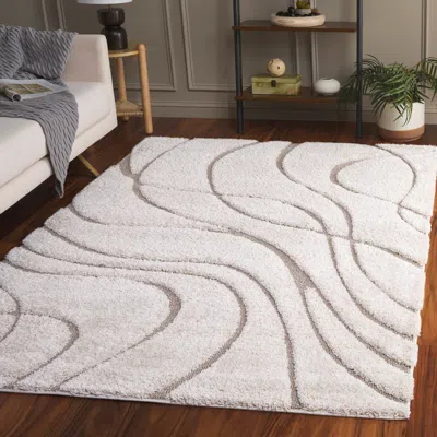 Safavieh Florida Shag Machine Made Area Rug, Cream / Beige Modern Style Easy Care In Neutral