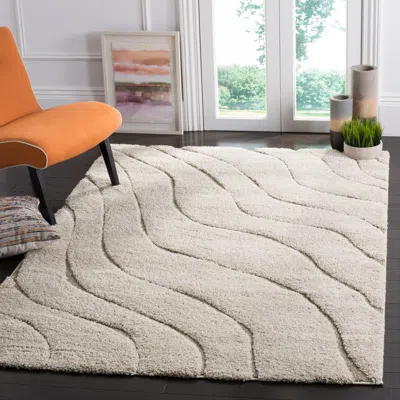 Safavieh Florida Shag Machine Made Area Rug, Cream / Beige Shag & Flokati Style Easy Care In Neutral