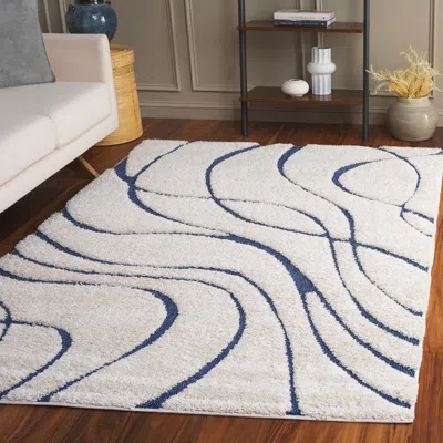 Safavieh Florida Shag Machine Made Area Rug, Cream / Blue Modern Style Easy Care In White