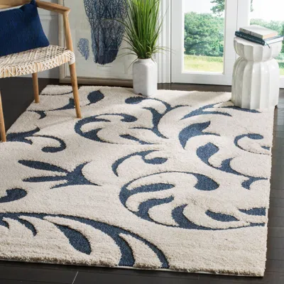 Safavieh Florida Shag Machine Made Area Rug, Cream / Blue Shag & Flokati Style Easy Care In Neutral