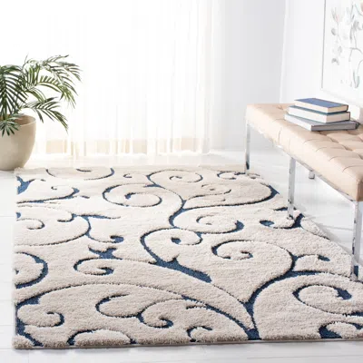 Safavieh Florida Shag Machine Made Area Rug, Cream / Blue Shag & Flokati Style Easy Care In Neutral