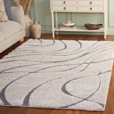 Safavieh Florida Shag Machine Made Area Rug, Cream / Grey Modern Style Easy Care In Neutral