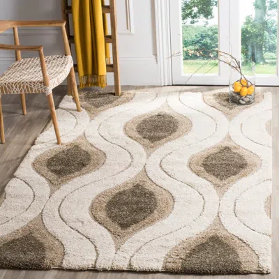 Safavieh Florida Shag Machine Made Area Rug, Cream / Smoke Shag & Flokati Style Easy Care In Neutral