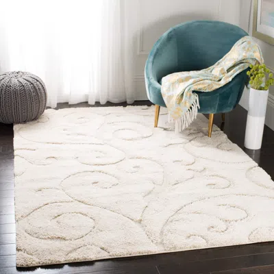 Safavieh Florida Shag Machine Made Area Rug, Creme / Creme Shag & Flokati Style Easy Care In White