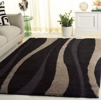 Safavieh Florida Shag Machine Made Area Rug, Dark Brown / Beige Shag Flokati Style Easy Care In Multi
