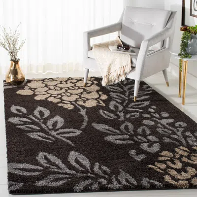 Safavieh Florida Shag Machine Made Area Rug, Dark Brown / Grey Shag & Flokati Style Easy Care