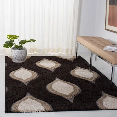 Safavieh Florida Shag Machine Made Area Rug, Dark Brown / Ivory Shag & Flokati Style Easy Care